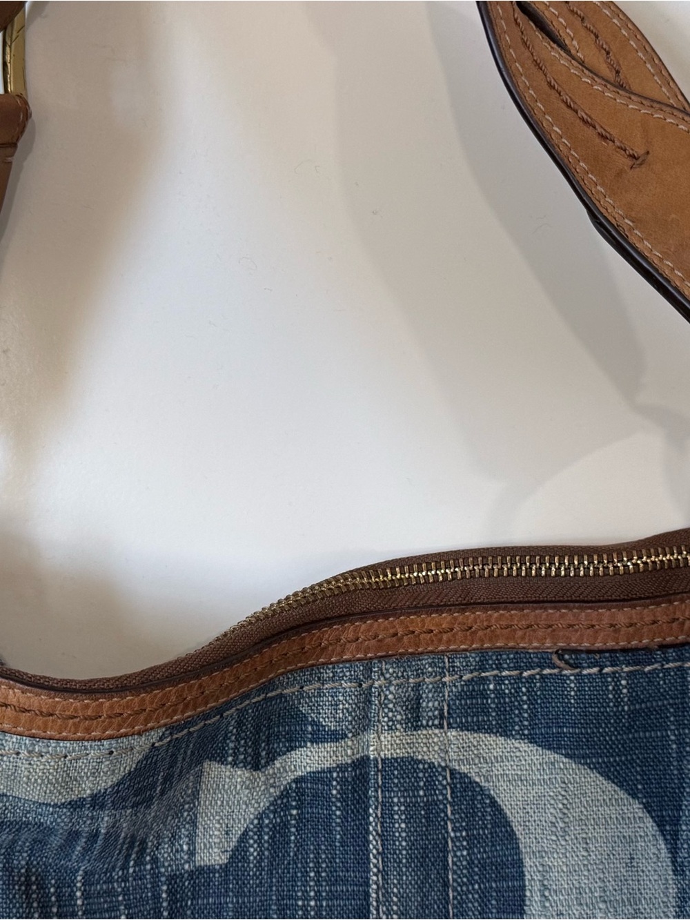 Coach Denim Signature Canvas Shoulder Bag with Brown Leather Trim - Picture 5 of 15